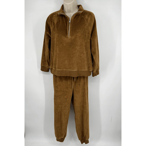 Madewell MWL Copper Velour Jogging Lounge Set Pullover Sweatpants Size Small - Picture 1 of 7